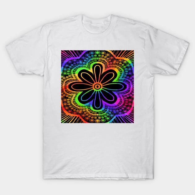 Rainbow Flower Pattern T-Shirt by GemmasGems